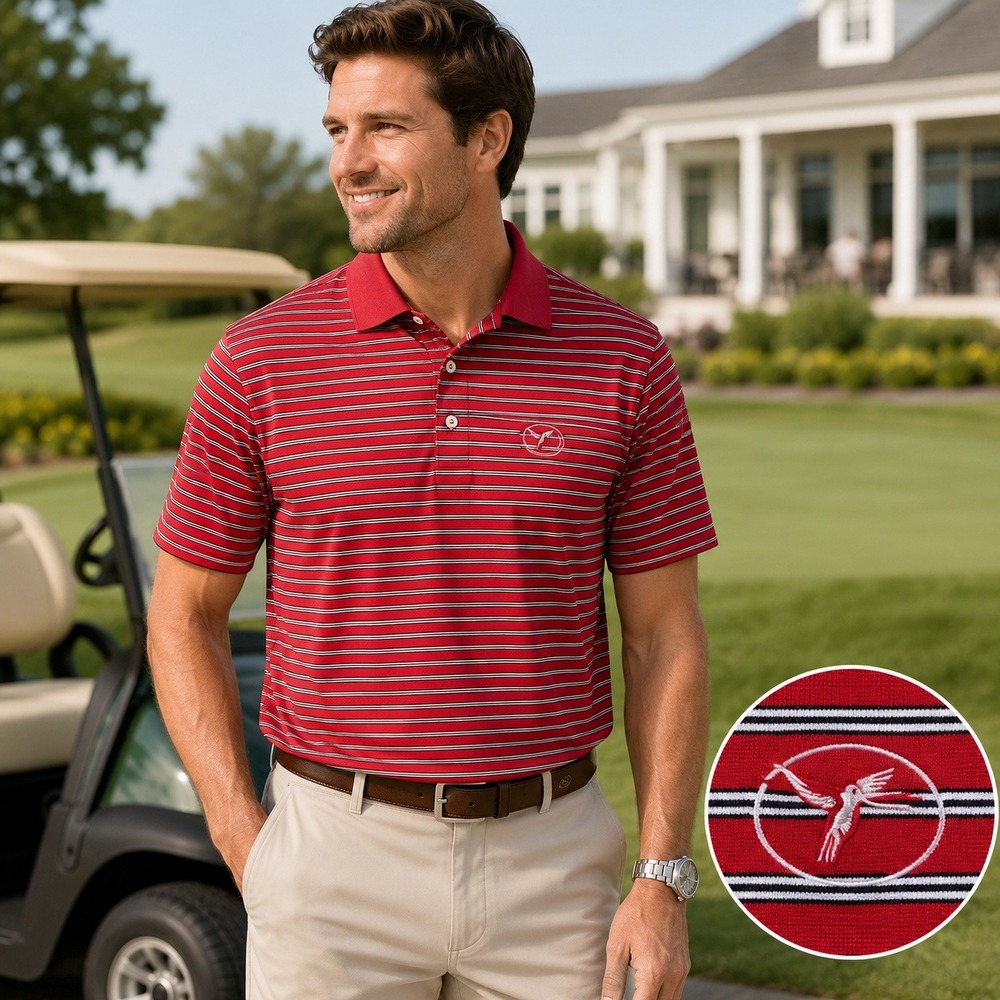 Peter Millar Southern Comfort Polo Mens Medium Striped Golf Humming Bird Preppy